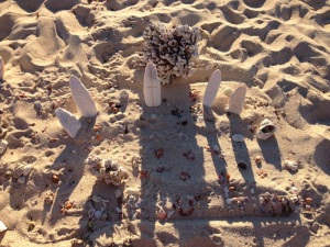 A memorial we made just before leaving the beach for Kathreen and Rob - RIP our friends